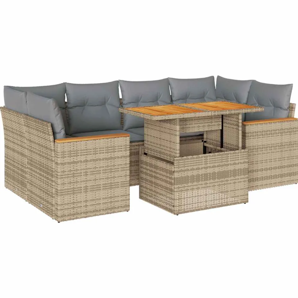 vidaXL 6-delige Loungeset met kussens poly rattan acacia beige, foto 3