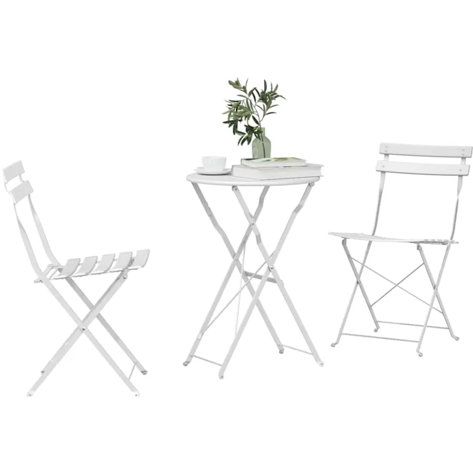 vidaXL Vouw Bistro Set 3 st Wit Staal
