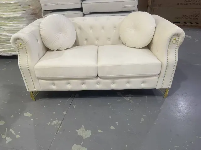MIVRAY Chesterfield Bank 2-Zits - Gecapitonneerd met Afneembare Kussens en Sieringen - Voor Woonkamer, Slaapkamer en Kantoor - Fluweel Beige