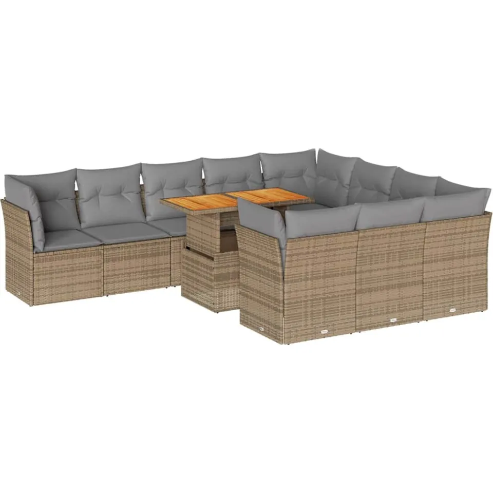 vidaXL 11-delige Tuinset met kussens poly rattan beige, foto 3
