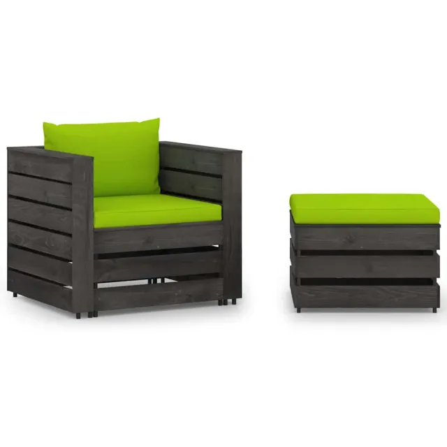 vidaXL 2-delige Loungeset met kussens grijs geïmpregneerd hout Groen