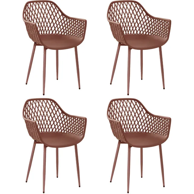 EGGREE Set van 4 eetkamerstoelen - Kunststof eetkamerstoelen met armleuningen - Geschikt voor eetkamer - keuken en woonkamer - Baksteenrood