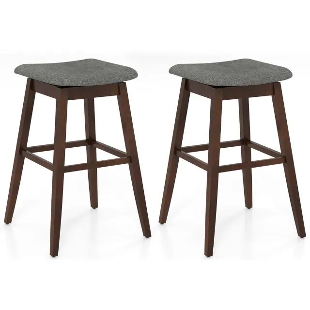 Costway Barkruk, 2-delige set, barkruk 360 graden draaibaar, zithoogte 76 cm, houten kruk met voetensteun, bistrokruk gevoerd, keukenkruk, modern Grijs en Bruin