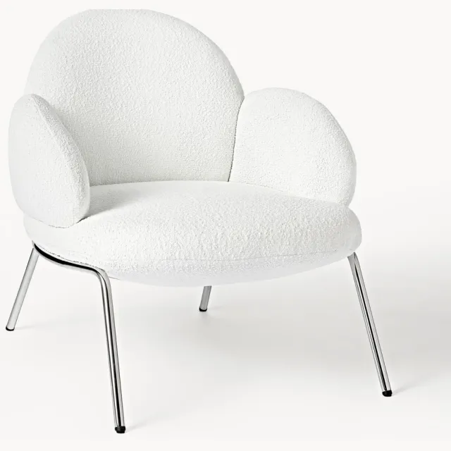 Westwing Collection Bouclé cocktailfauteuil Luan met metalen poten Wit