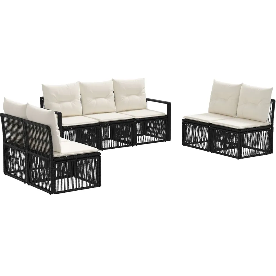 vidaXL Tuinbankenset 7 st 7-zits Zwart poly rattan, foto 3