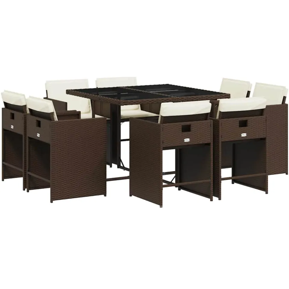 vidaXL 9-delige Tuinset met kussens poly rattan bruin, foto 3