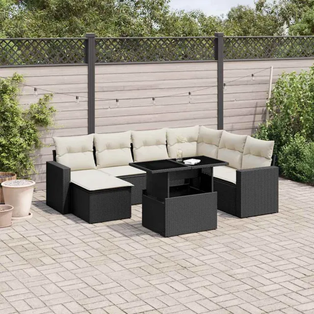 vidaXL 8-delige Loungeset met kussens poly rattan zwart, foto 2