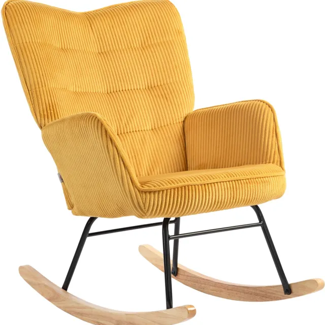Homona Schommelstoel - Met armleuningen en corduroy bekleding - 98 x 71 x 101 cm - Geel