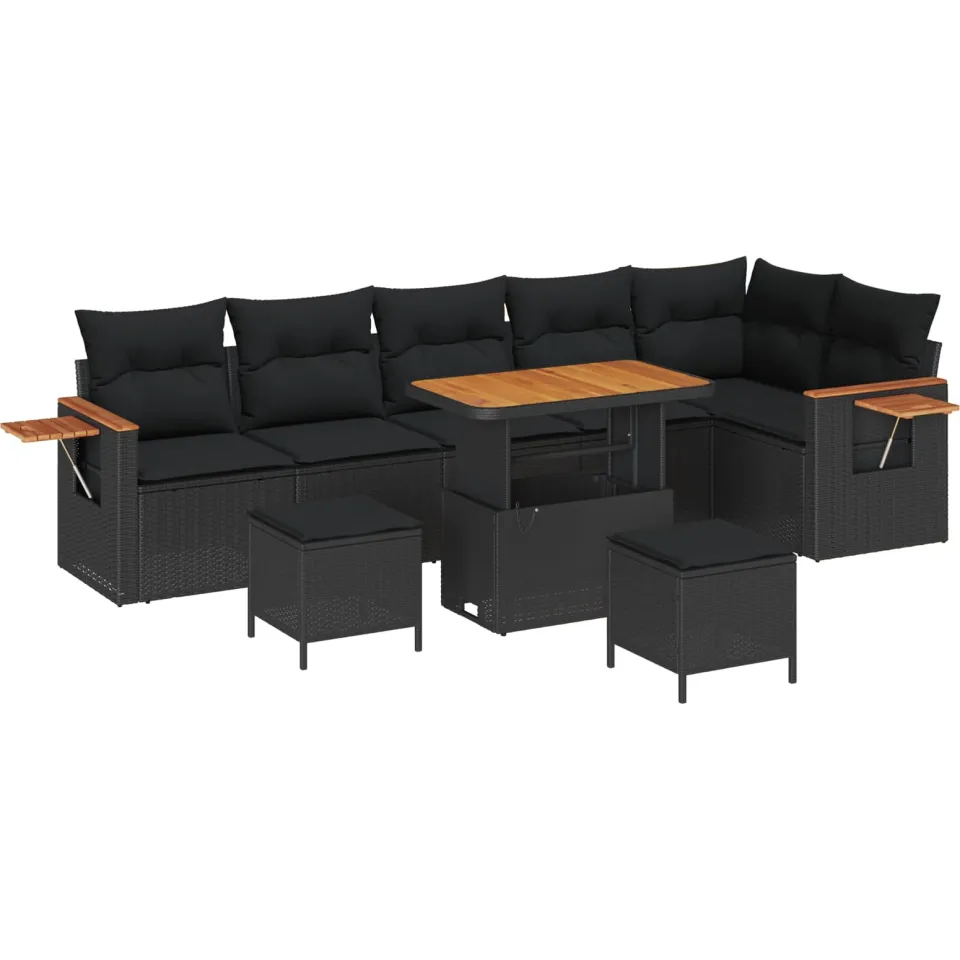 vidaXL Tuinbankenset 9 st Zwart poly rattan