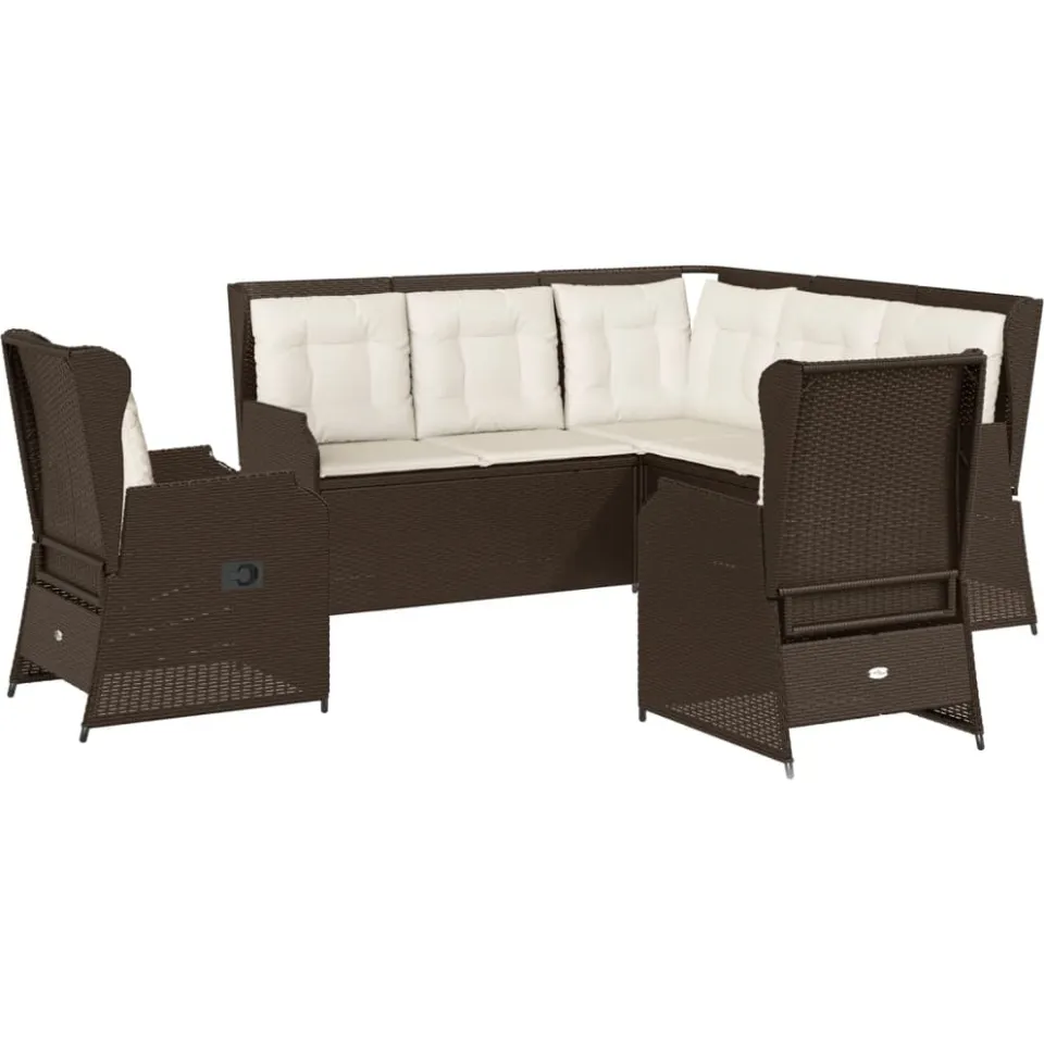 vidaXL 5-delige Loungeset met kussens poly rattan bruin, foto 3