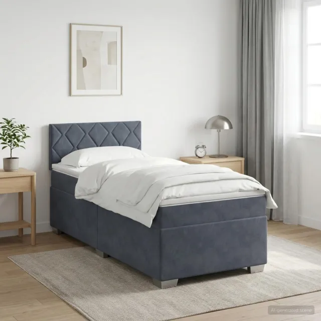 vidaXL Boxspring Bed met Matras en LED Donkergrijs 90 x 200 cm fluweel