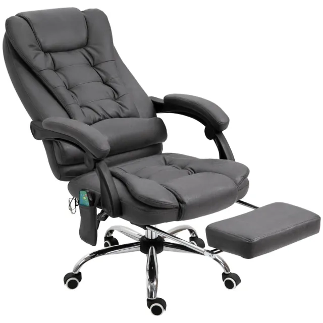 Merax Massage Bureaustoel Met Warmtefunctie - Ergonomische Directiestoel Met 6 Massagepunten - Verstelbare Rugleuning Tot 135° - Bureaustoel Met Voetsteun En Afstandsbediening - Donkergrijs - 65 x 70 x 111-119 cm