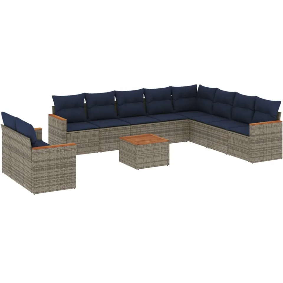 vidaXL 11-delige tuinbankset met kussens, grijs polyrotan, foto 3