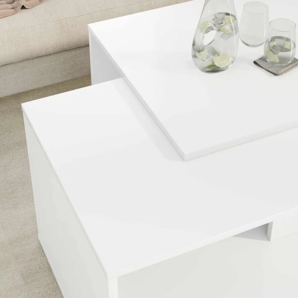 vidaXL Koffietafel Set 2 st Wit 90 x 48 x 40 cm Bewerkt hout, foto 4