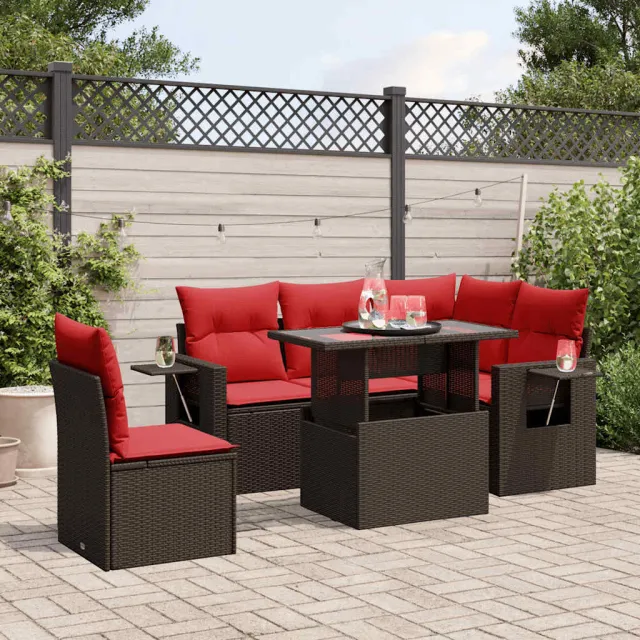 vidaXL 6-delige tuinbankset met kussens, bruin polyrotan, foto 2