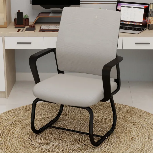 MODENUIT Bureaustoel 59 x 55 x 90 cm - Met Vaste Armleuningen En Metalen Sledeframe - Voor Kantoor En Studeerkamer - Mesh En Stof - Grijs Zwart