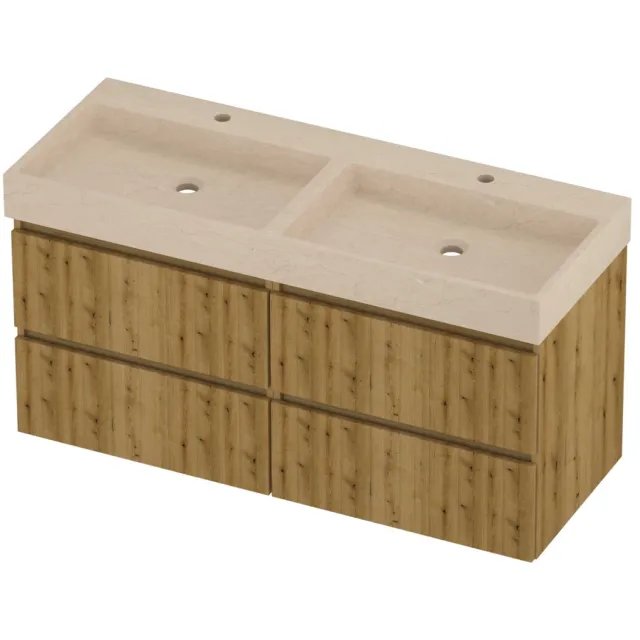 Proline Evoli Badmeubelset Hardsteen Loft 4 Laden 120x46x62 cm Sand Stone Urban Oak Eiken