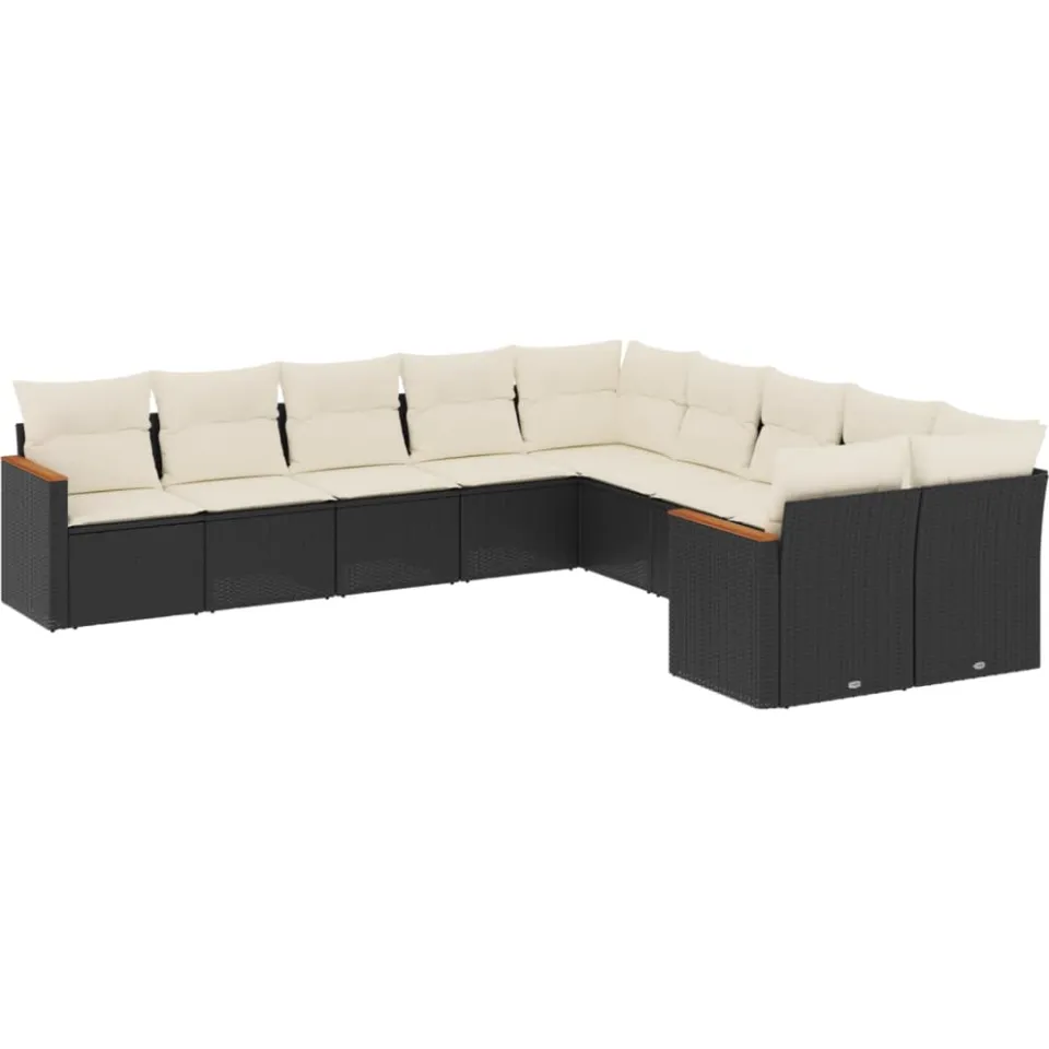 vidaXL 10-delige Loungeset met kussens poly rattan zwart, foto 3