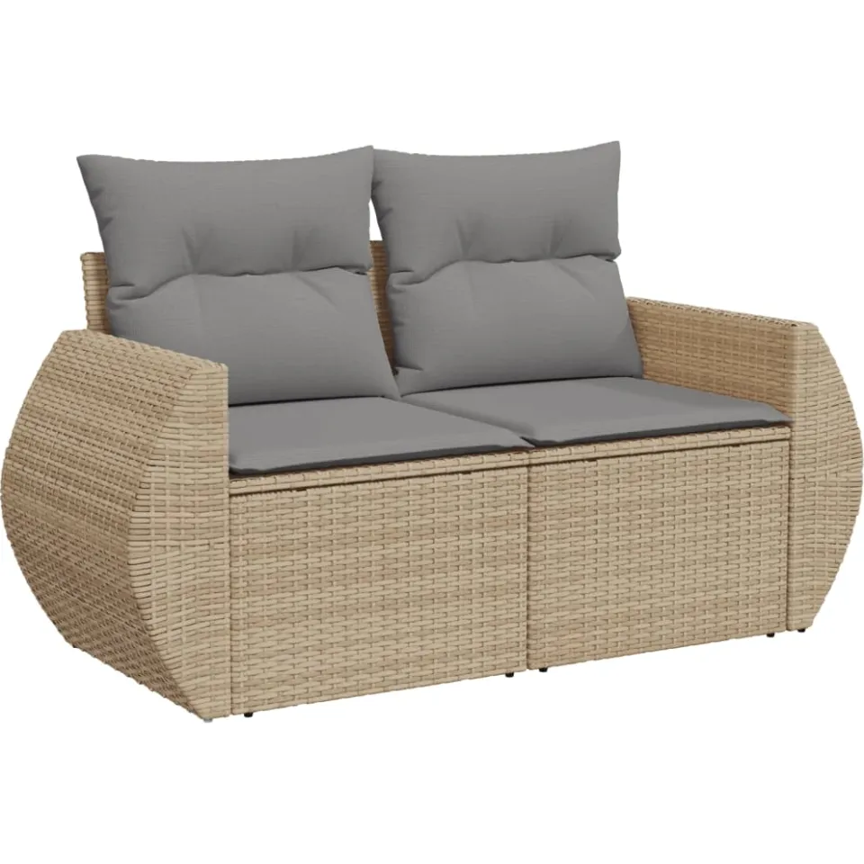 vidaXL 6-delige Loungeset met kussens poly rattan beige