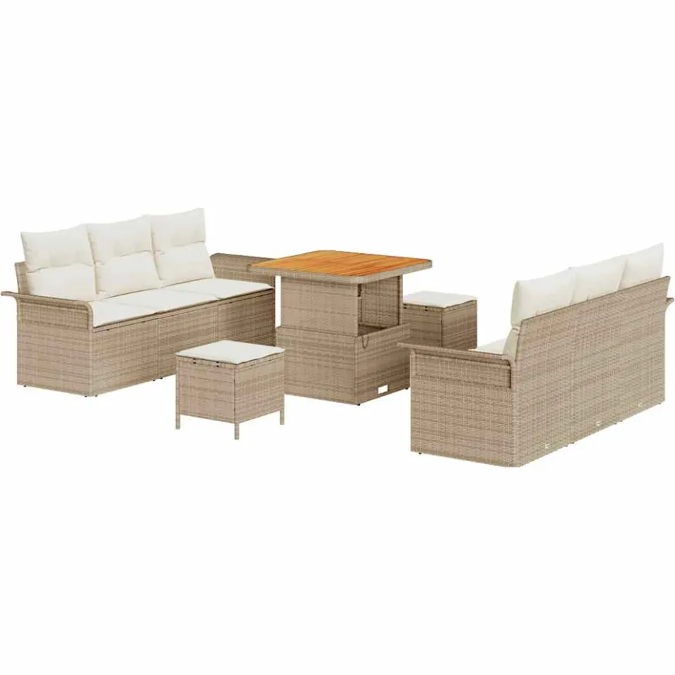 vidaXL Tuinbankenset 9 st Beige poly rattan