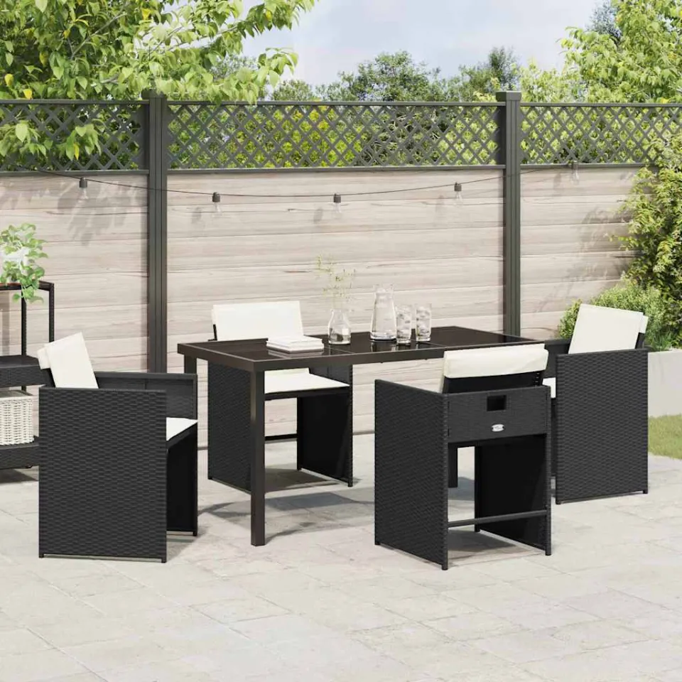 vidaXL Tuin eettafelset 5 st Zwart poly rattan, foto 4
