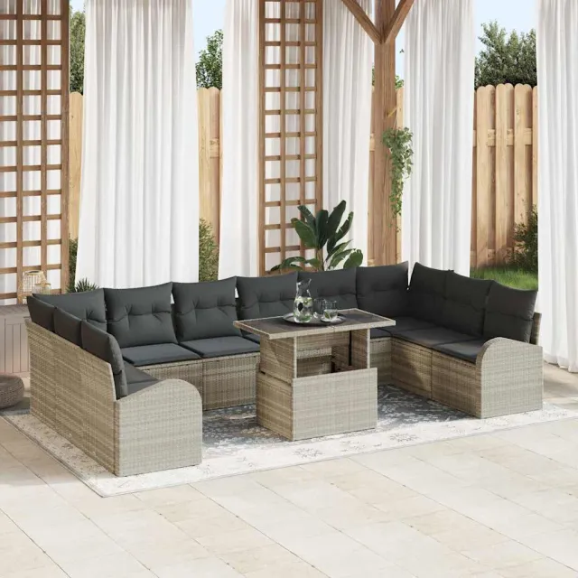 vidaXL Tuin Sofa Set 11 st Lichtgrijs Poly riet