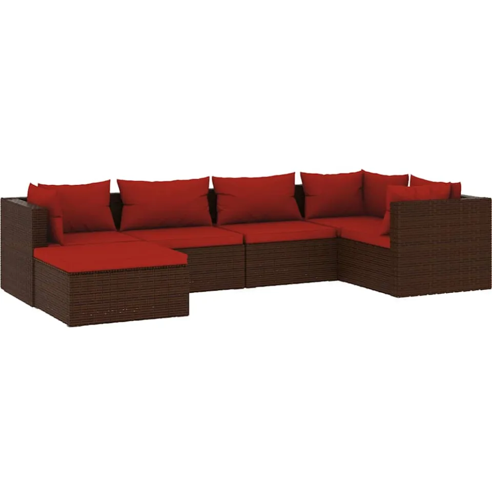 vidaXL 6-delige Loungeset met kussens poly rattan bruin