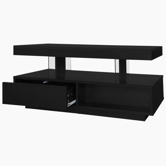 Ropilly Salontafel Zwart Hoogglans - Moderne Woonkamertafel - App Gestuurde LED Verlichting - Twee Lades - 35kg Draagvermogen - Voor Woonkamer - 95x50x42,5cm - Zwart