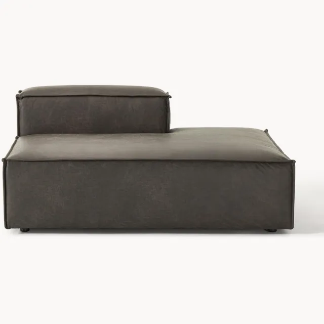 Westwing Collection Leren chaise longue module Lennon taupe