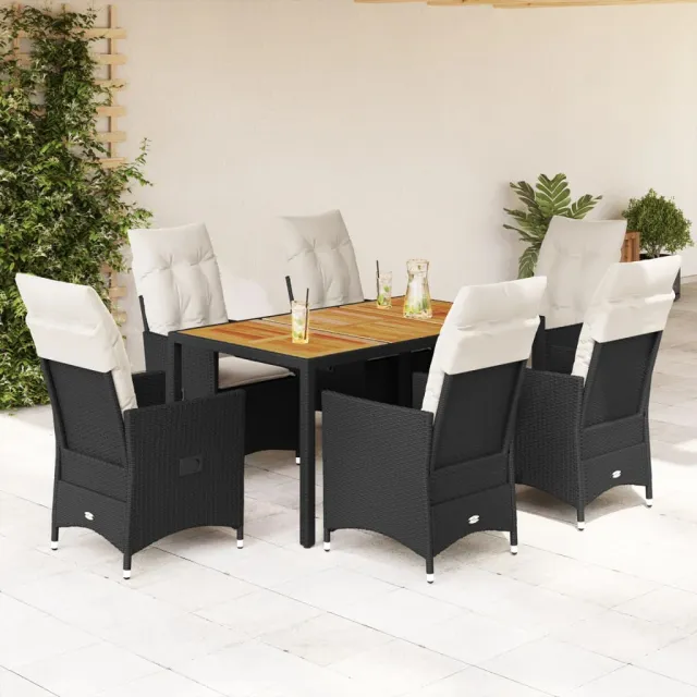 vidaXL 7-delige Tuinset met kussens poly rattan zwart, foto 2