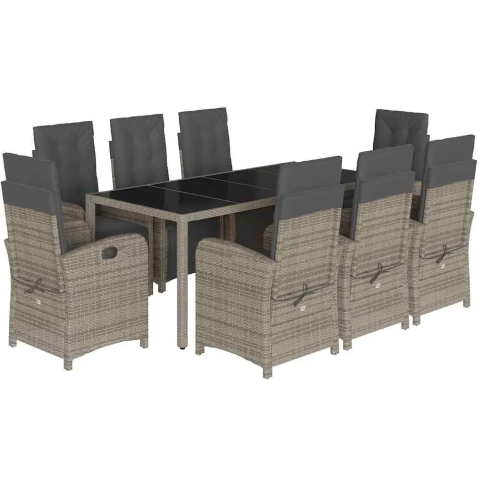 vidaXL 9-delige Tuinset met kussens poly rattan grijs