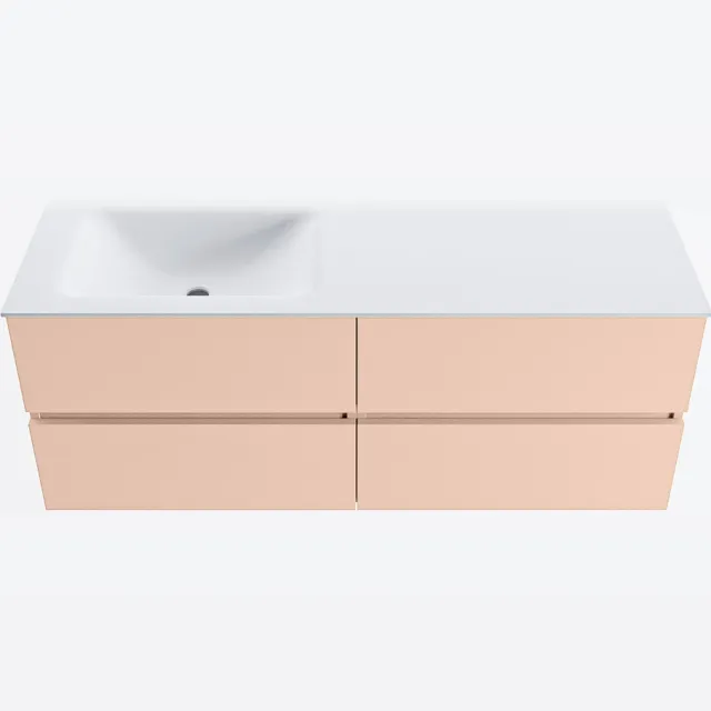 Mondiaz VICA 130cm badmeubel onderkast Rosee 4 lades. Wastafel CLOUD links 1 kraangat, kleur Talc.