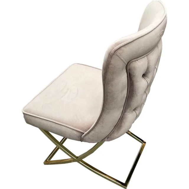 Mbc-Living Eetkamerstoel - Rixos - Scarlet - Taupe met gouden onderstel velvet taupe stof met metalengouden onderstel