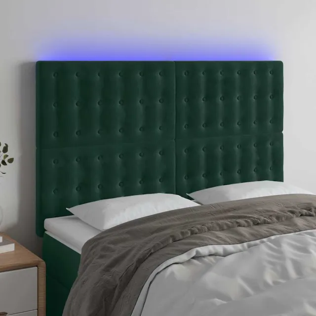 vidaXL Hoofdbord LED 144x5x118/128 cm fluweel donkergroen