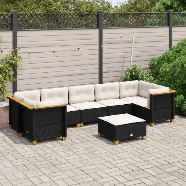 vidaXL 8-delige Loungeset met kussens poly rattan zwart, foto 2