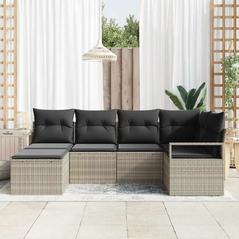 vidaXL Bankstel 6 st Lichtgrijs poly rattan, foto 3