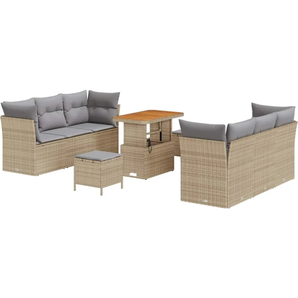 vidaXL Tuin Sofa Set 9 st Beige poly rattan