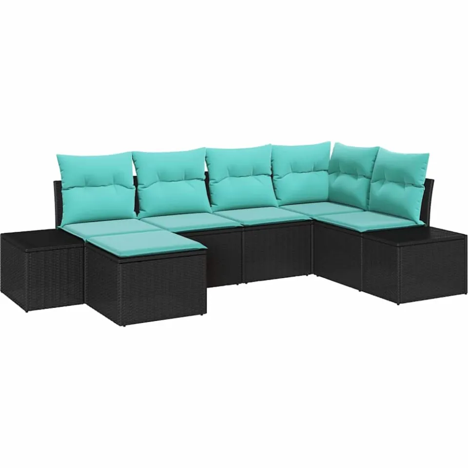vidaXL Tuin Sofa Set 6 st Zwart en Turquoise poly rattan