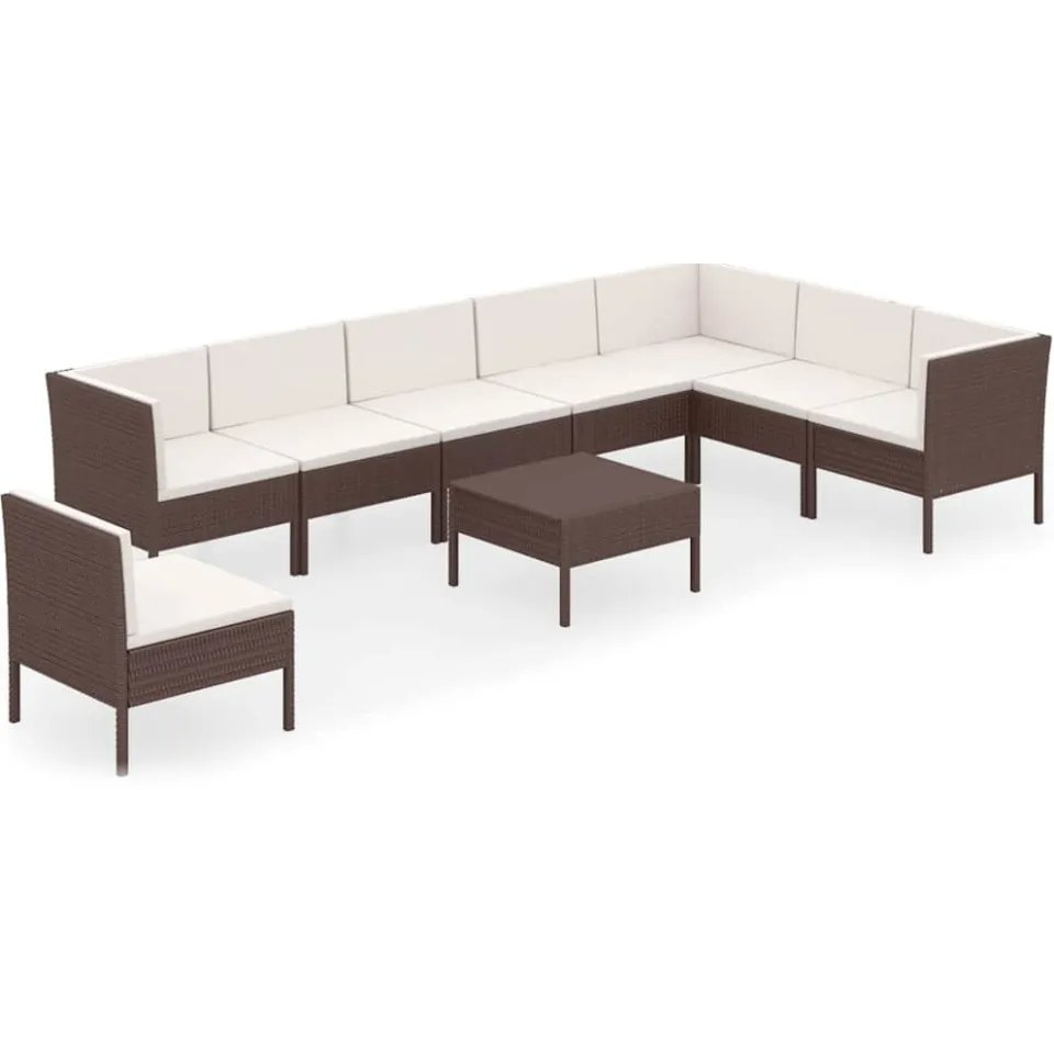 vidaXL 9-delige Loungeset met kussens poly rattan bruin, foto 3