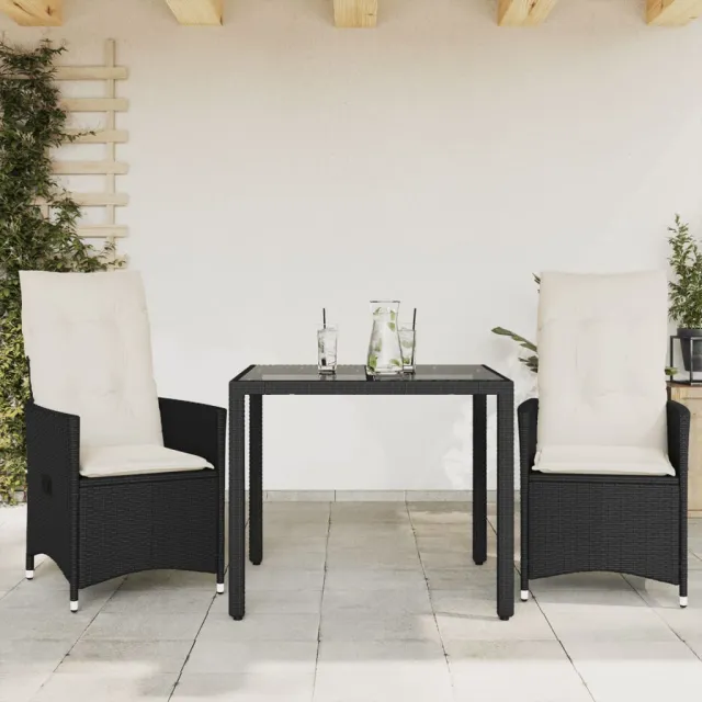 vidaXL 3-delige Bistroset met kussens poly rattan zwart, foto 2