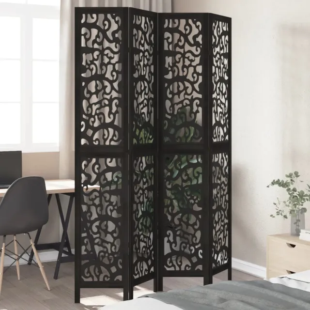 vidaXL Kamerscherm met 4 panelen massief paulowniahout zwart, foto 2