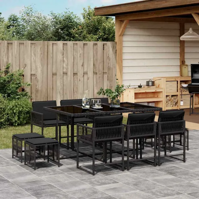 vidaXL 11-delige Tuinset met kussens poly rattan zwart