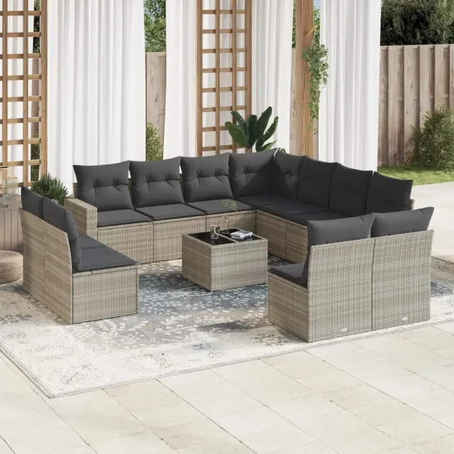vidaXL 12-delige Loungeset met kussens poly rattan lichtgrijs grijs, foto 2