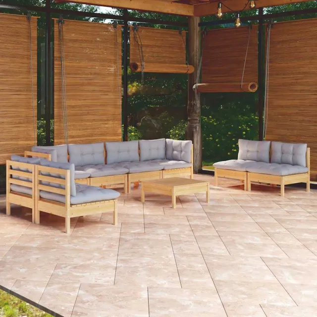 vidaXL 8-delige Loungeset met grijze kussens massief grenenhout grijs, foto 2