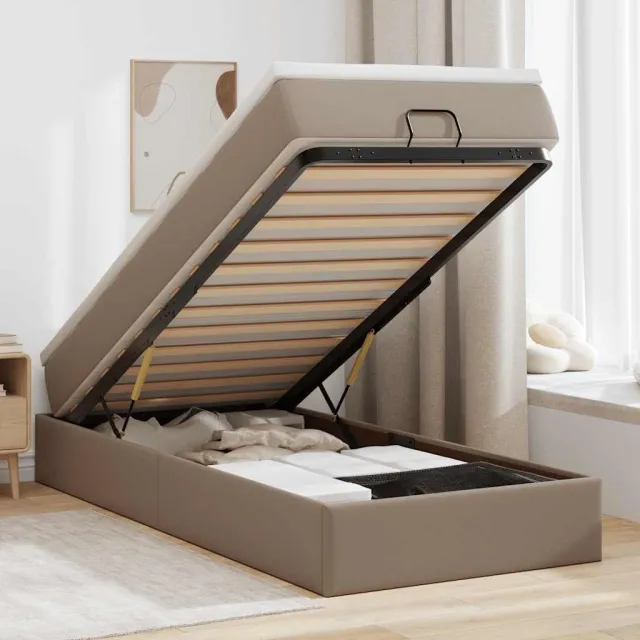vidaXL Ottoman bed met matras 90x200cm kunstleer cappuccinokleurig Bruin