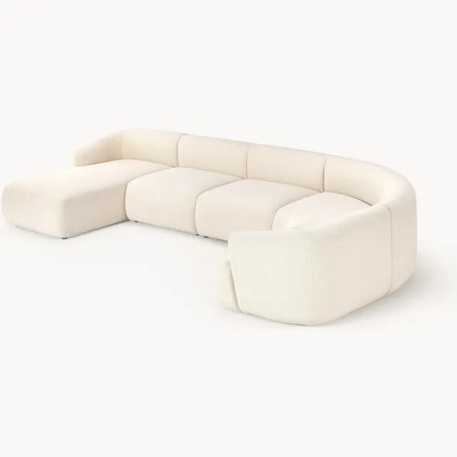 Westwing Collection Modulaire bouclé bankstel Sofia wit