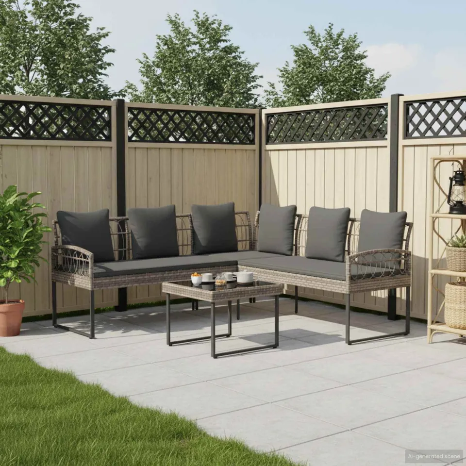 vidaXL Tuinbankenset 2 st Grijs Poly Rattan Staal, foto 3