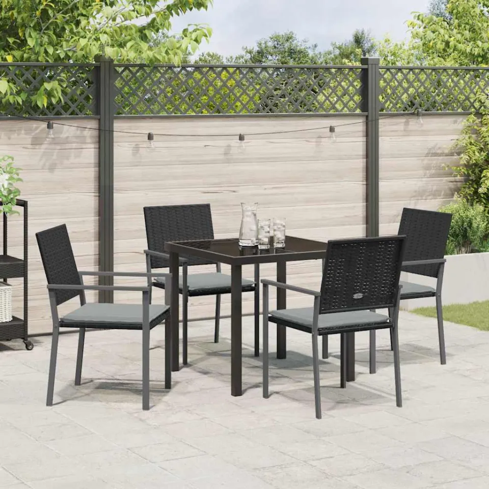 vidaXL Tuin eettafelset 5 st Zwart en Licht Grijs PE Rattan, foto 3