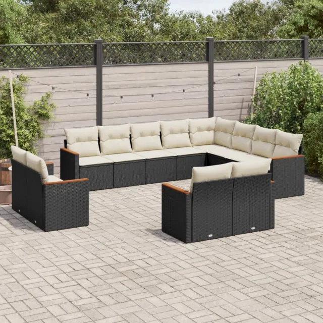 vidaXL 12-delige Loungeset met kussens poly rattan zwart, foto 2