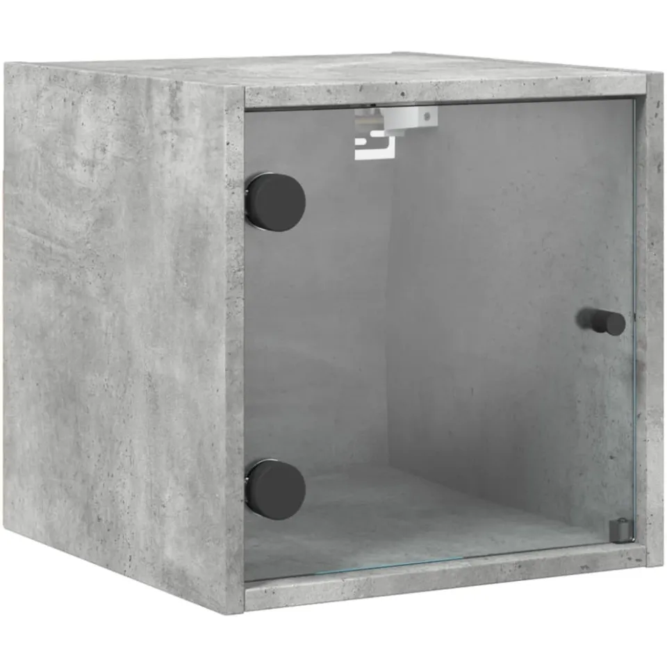 vidaXL Nachtkastjes met glazen deuren 2 st 35x37x35 cm betongrijs grijs, foto 4